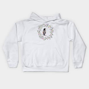 American Robin with whimsical flower wreath Kids Hoodie